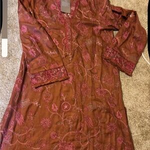 Brown and Pink Embroidered Tunic khaddar suit sets bundle